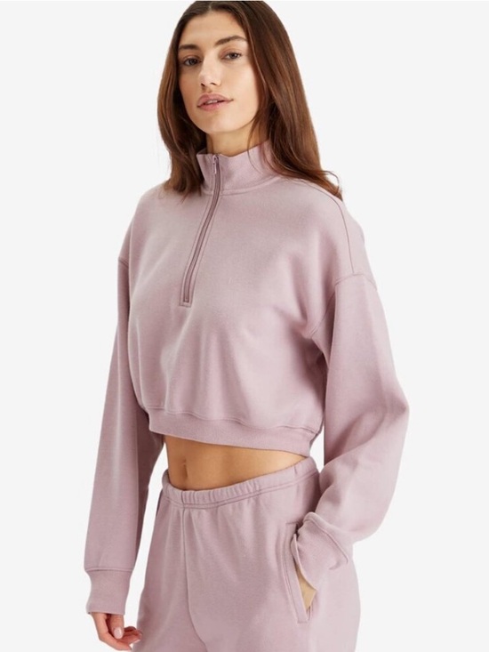 SKIMS Tops - SKIMS Cotton Cropped Half-Zip Sweatshirt in Dusk